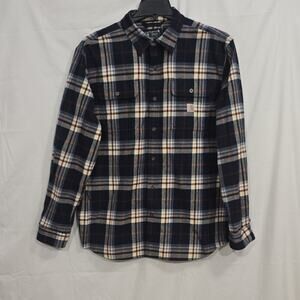 Carhartt Men's L Loose Fit Plaid Flannel Shirt Blue Heavyweight